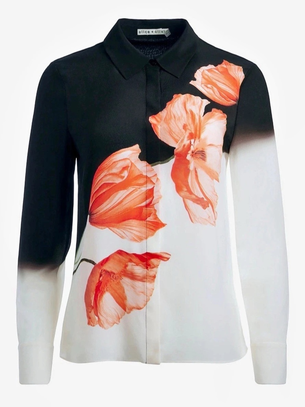 NWOT Alice + Olivia Brady Floral Slim Fit Silk Button-Up Shirt/ Blouse. Size XS